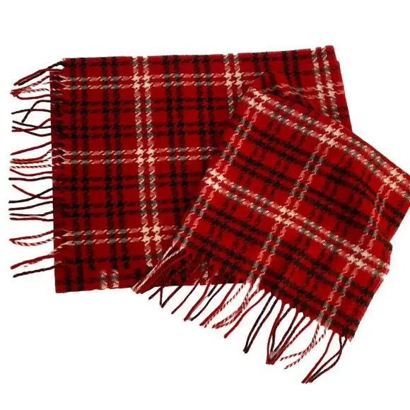 Red Plaid Winter Scarf, Women’s, Cashmink BrandMade In Germany 64 X 11.25 Inches - Picture 1 of 4